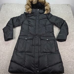 Eddie Bauer Women Black Down Parka Faux Fur Hood Sherpa Lined Puffer Coat Medium